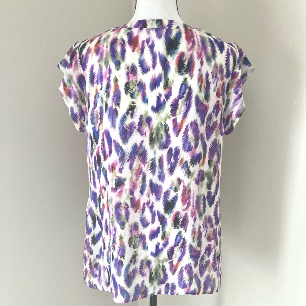 Multicolor Abstract Leopard Print Cap Sleeve Top - Picture 5 of 9